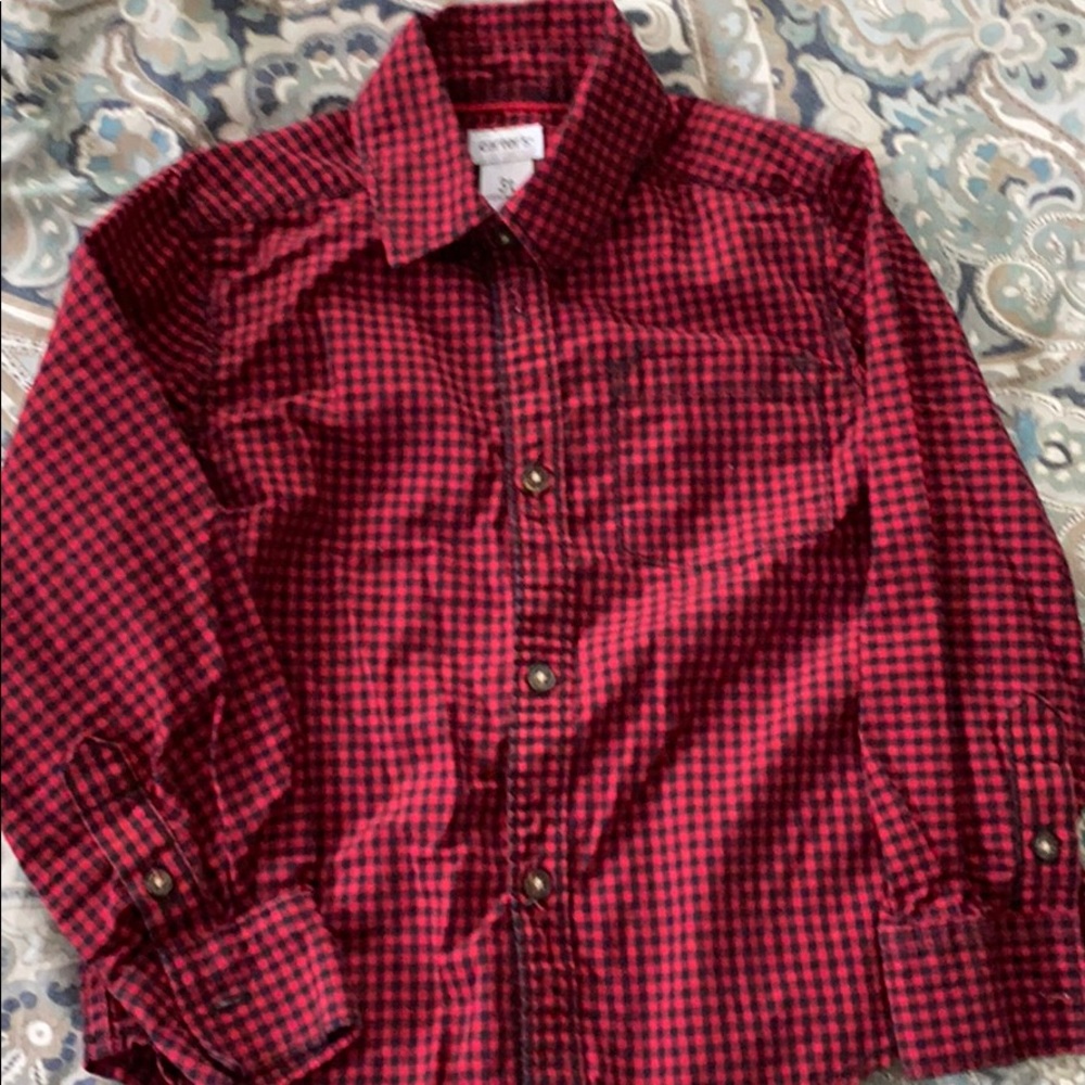 Red/black button down